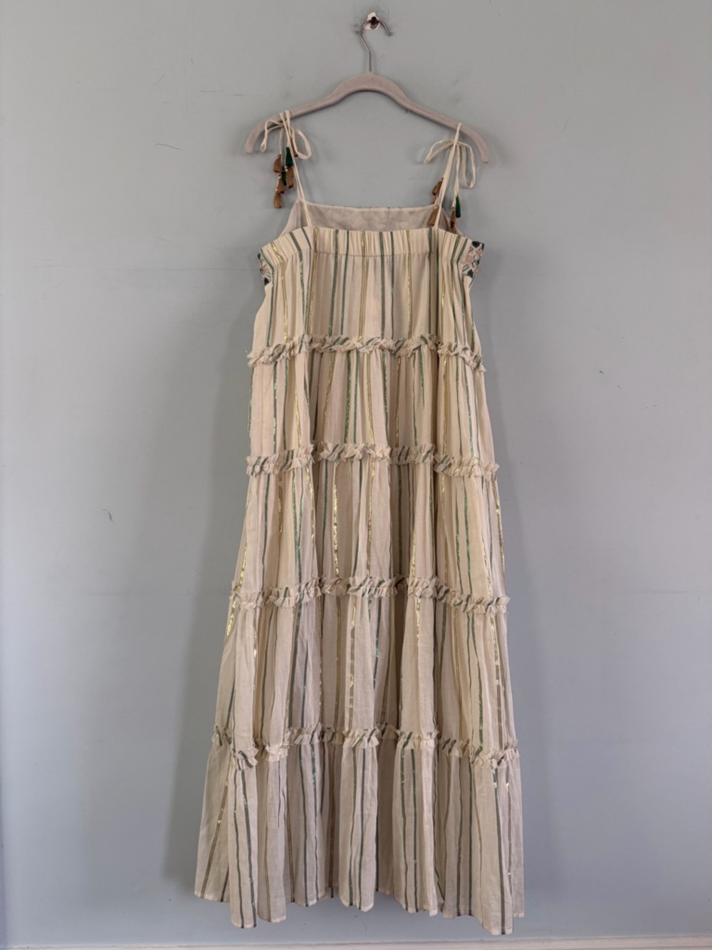 NWT Anthropologie x Ranna Gill Safa Tiered Cream Shimmer Boho Midi Dress - Picture 5 of 8
